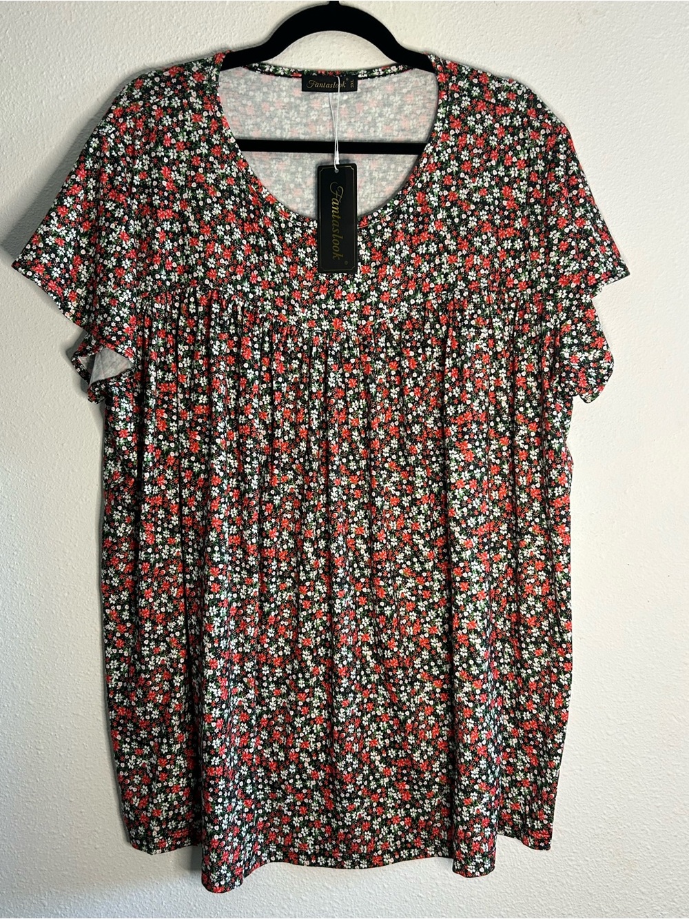 Fantaslook Red Floral Ruffle-Sleeve Top